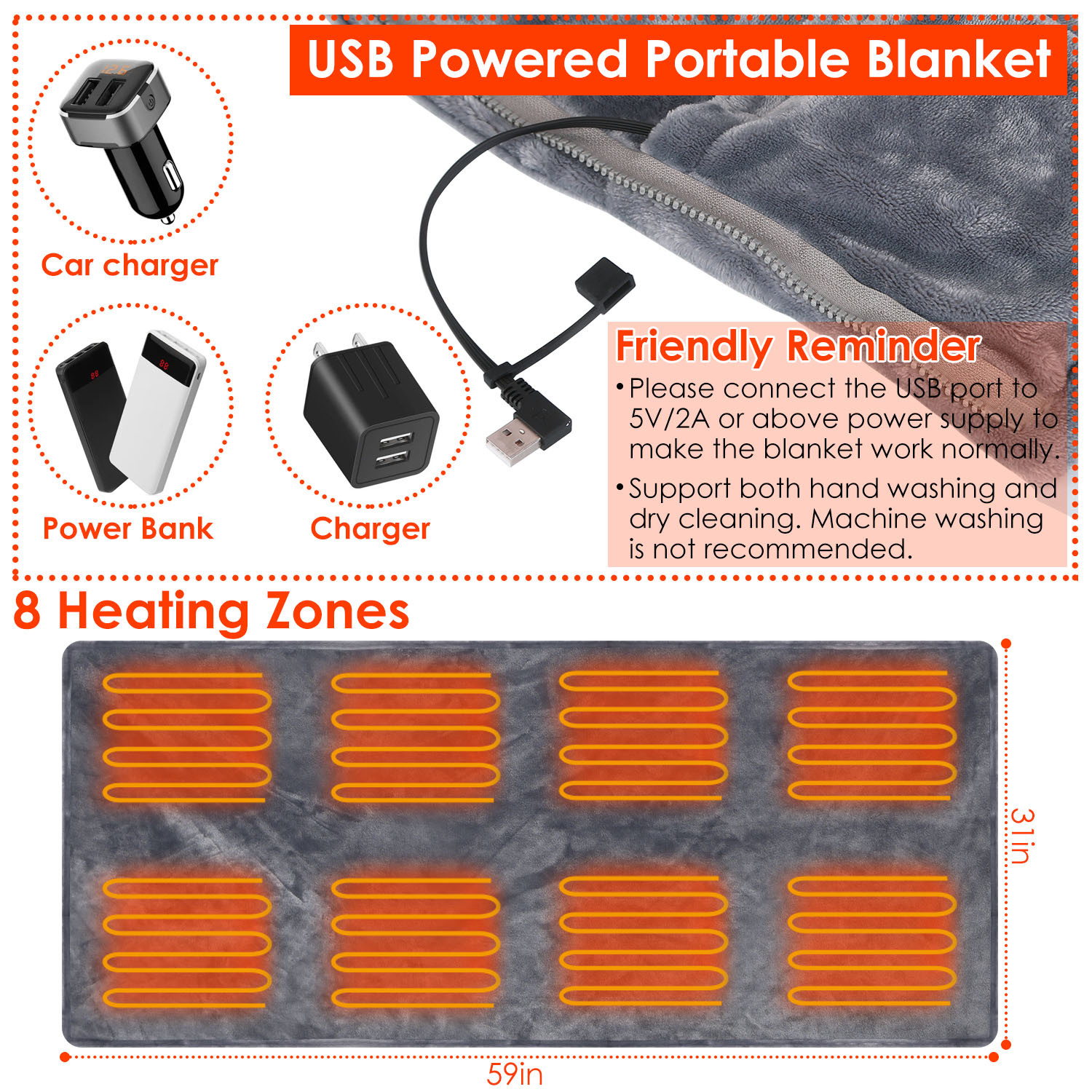 59 Plus 31in USB Heated Blanket Electric Heated Blanket Heated Poncho ...